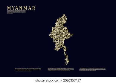 Mapa de Myanmar - Mapa Mundial Mapa Internacional de la plantilla de vector con rejilla de oro sobre fondo oscuro para banner, sitio web, infografía, educación - Ilustración vectorial eps 10