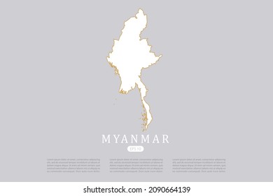 Myanmar Map - World Map International vector template with white color and thin gold outline graphic sketch style isolated on grey background for design - Vector illustration eps 10