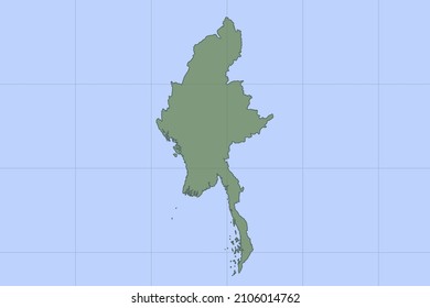 Mapa de Myanmar - Mapa mundial Plantilla vectorial internacional con color verde sobre fondo azul y diseño de rejilla para diseño, educación, sitio web, infografía, banner - Ilustración vectorial eps 10