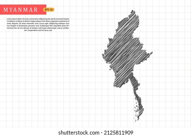 Myanmar Map - Weltkarte, internationale Vektorvorlage mit schwarzer Skizze und alter Schulart einzeln auf weißem Hintergrund - Vektorgrafik eps10