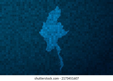 Myanmar Map - Weltkarte, internationale Vektorvorlage mit Technologiestyle einzeln auf blauem Pixelhintergrund für Bildung, Design, Website, Infografik - Vektorgrafik eps10