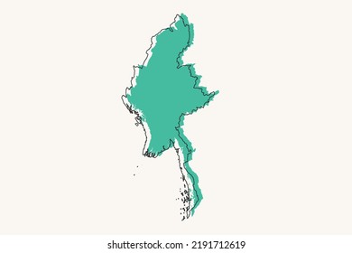Myanmar Map - Weltkarte Internationale Vektorvorlage mit schwarz-grünen geometrischen Formen und Linien-Stil einzeln auf weißem Hintergrund für Design, Infografik - Vektorgrafik eps10