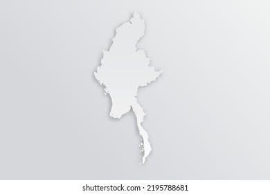 Mapa de Myanmar - Mapa mundial Planilla vectorial internacional con 3D, estilo de papel que incluye sombra y color blanco sobre fondo gris para diseño, educación, infografía - Ilustración vectorial eps 10