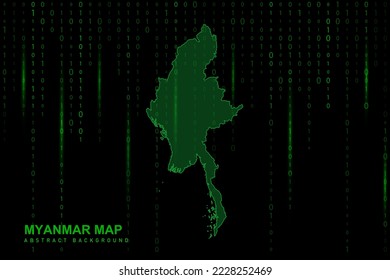 Mapa de Myanmar - Mapa Mundial Plantilla vectorial Internacional con fondo de código binario en matriz que incluye luz para el diseño, sitio web, concepto de hacker - Ilustración vectorial eps 10
