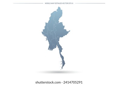 Myanmar Map - World Map International vector template with High detailed including grey and blue gradient color and white outline color isolated on white background - Vector illustration eps 10