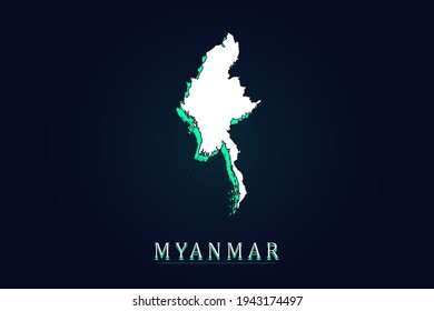 Myanmar Map - World map vector template with green and white  color gradient isolated on dark background - Vector illustration eps 10