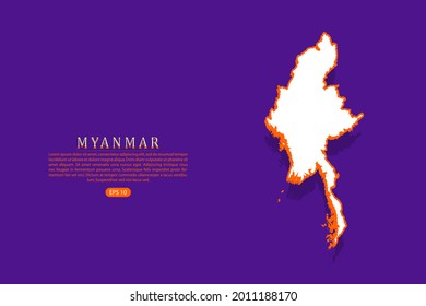 Myanmar map - World map vector template with isometric style including shadow, white and orange color on purple background - Vector illustration eps 10