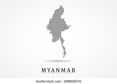 Myanmar Map - World map vector template with Black dots, grid, grunge, halftone style isolated on white background for education, infographic, design - Vector illustration eps 10
