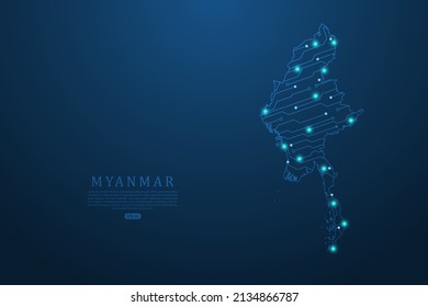 Myanmar Map - World map vector template with Abstract futuristic circuit board Illustration or High-tech technology mash line and point scales on dark background - Vector illustration ep 10