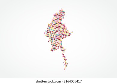 Myanmar Map - World map vector template with colorful dots, grid, grunge, halftone style isolated on white background for education, infographic, design, website - Vector illustration eps 10