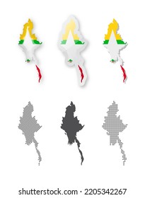 Myanmar - Maps Collection. Six maps of different designs. Set of vector illustrations