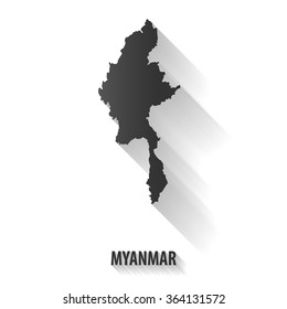 Myanmar Map,vector Long Shadow Icon