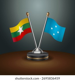 Myanmar and Micronesia table flags relation  with gradient backgrund. Vector Illustration