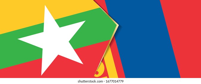 Myanmar and Mongolia flags, two vector flags symbol of relationship or confrontation.