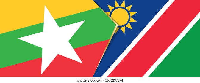 Myanmar and Namibia flags, two vector flags symbol of relationship or confrontation.