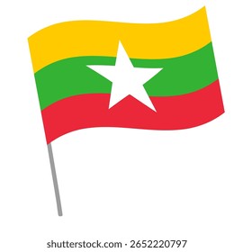 Bandeira nacional de Mianmar salta com mastro