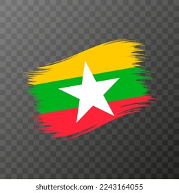 Myanmar national flag. Grunge brush stroke. Vector illustration on transparent background.