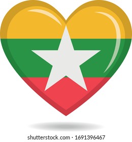 Myanmar national flag in heart shape vector illustration