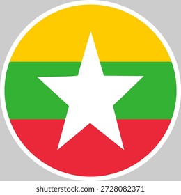 Ilustración vectorial nacional de la bandera de Myanmar en forma de círculo, diseño de alta calidad