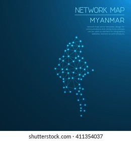 Myanmar network map. Abstract polygonal map design. Internet connections vector illustration.
