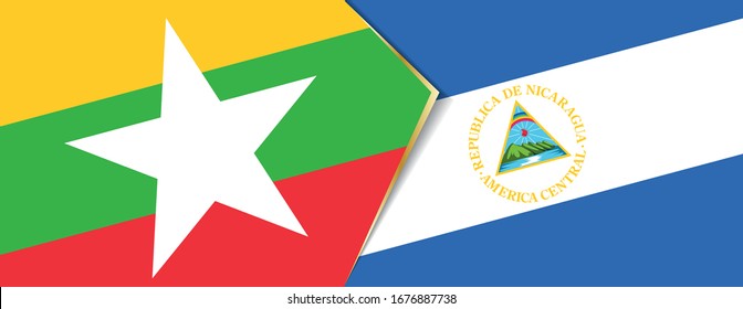 Myanmar and Nicaragua flags, two vector flags symbol of relationship or confrontation.