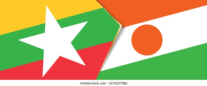 Myanmar and Niger flags, two vector flags symbol of relationship or confrontation.