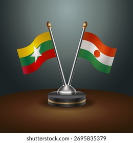 Myanmar and Niger table flags relation  with gradient backgrund. Vector Illustration