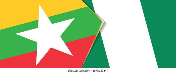 Banderas de Myanmar y Nigeria, dos banderas vectoriales símbolo de relación o confrontación.