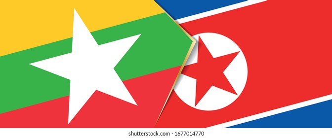 Myanmar and North Korea flags, two vector flags symbol of relationship or confrontation.