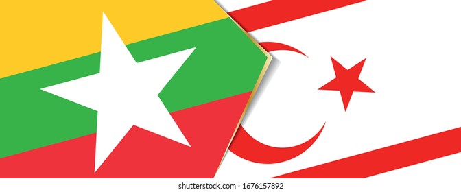Die Flagge von Myanmar und Nordzypern, zwei Vektorillustrationen Flaggen Symbol für Beziehung oder Konfrontation.
