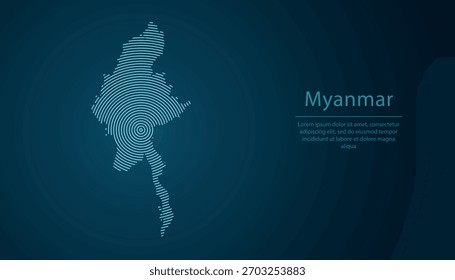 Myanmar outline map filled with concentric circles on dark gradient background