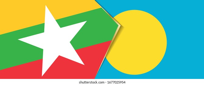 Myanmar and Palau flags, two vector flags symbol of relationship or confrontation.