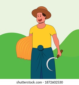 Myanmar Peasant or Farmer Character Design for Myanmar Peasants' Day Vector Illustration