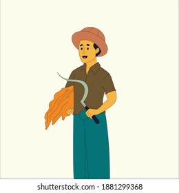 Myanmar Peasant Man or Farmer Man Character Design for Myanmar Peasants' Day Vector Illustration