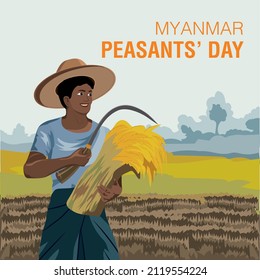 Myanmar Peasants' Day, Farmers' Day, Myanmar, Farmer Illustration