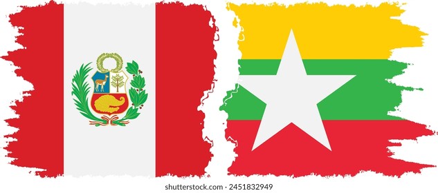 Myanmar and Peru grunge flags connection, vector