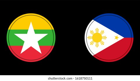 myanmar and philippines flag circle on a black background