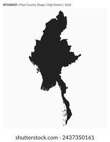 Myanmar plain country map. High Details. Solid style. Shape of Myanmar. Vector illustration.