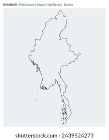 Myanmar plain country map. High Details. Outline style. Shape of Myanmar. Vector illustration.