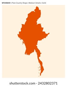 Mapa del país de Myanmar. Detalles medios. Estilo sólido. Forma de Myanmar. Ilustración vectorial.