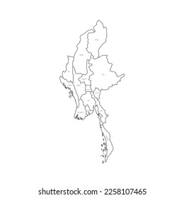 Myanmar political map of administrative divisions