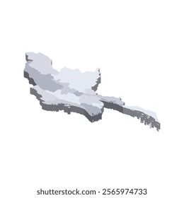 Myanmar political map of administrative divisions - states, regions and Naypyitaw Union Territory. 3D isometric blank vector map in shades of grey.