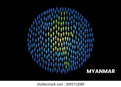 Myanmar population people map in globe vector illustration design