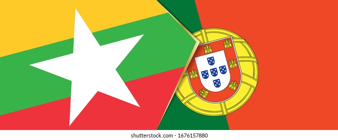 Myanmar and Portugal flags, two vector flags symbol of relationship or confrontation.