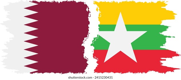 Conexión de banderas de grifo de Myanmar y Qatar, vector