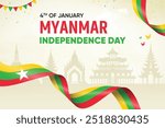 Myanmar Republic Flag Waving On Skyline Background. Independence Day Concept Design Vector Illustration.