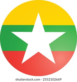 Myanmar Round Flag, Burma Country Round Flag Vector