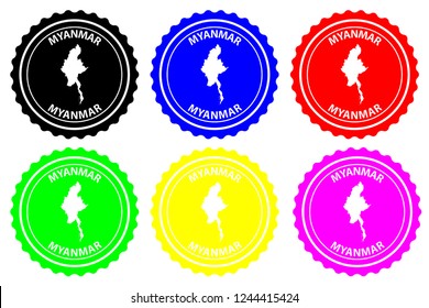Myanmar - rubber stamp - vector, Republic of the Union of Myanmar (Burma) map pattern - sticker - black, blue and red