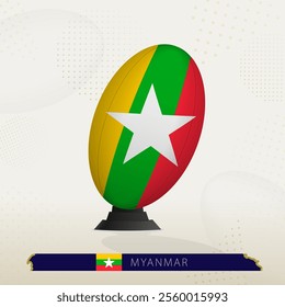 Myanmar Rugby Ball on Rugby Kicking Tees with Modern Design. Illustration perfect for sports, national pride, and rugby-related projects.