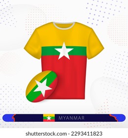 Myanmar rugby jersey with rugby ball of Myanmar on abstract sport background. Jersey design.